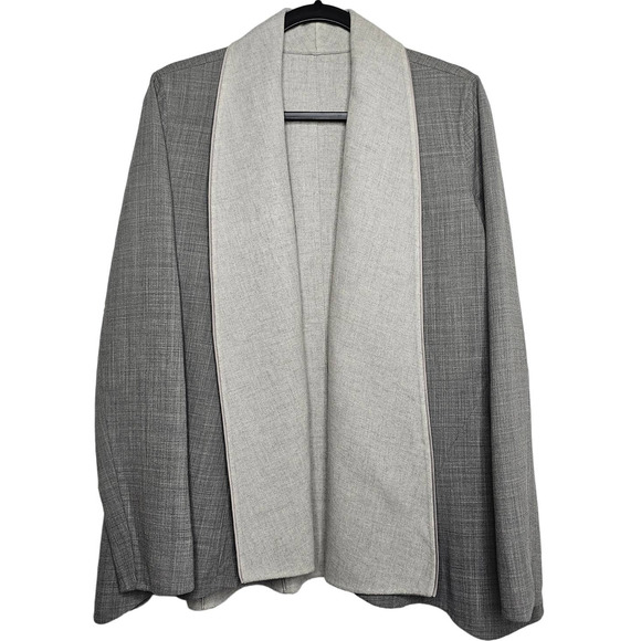 Lafayette 148 New York Sweaters - Lafayette 148 Women's Virgin Wool Gray Reversible Cardigan Size 6 Coatigan Open